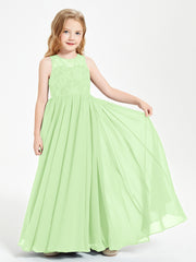 Long Junior Bridesmaid Dresses Lace Top Sage
