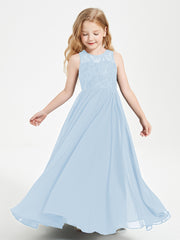 Long Junior Bridesmaid Dresses Lace Top Sky Blue