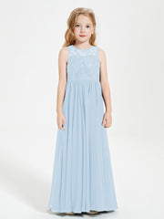 Long Junior Bridesmaid Dresses Lace Top Sky Blue