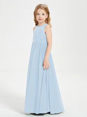 Long Junior Bridesmaid Dresses Lace Top Sky Blue