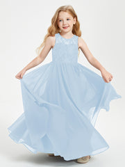 Long Junior Bridesmaid Dresses Lace Top Sky Blue