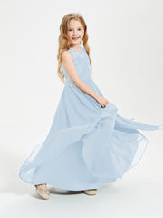 Long Junior Bridesmaid Dresses Lace Top Sky Blue