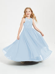 Long Junior Bridesmaid Dresses Lace Top Sky Blue