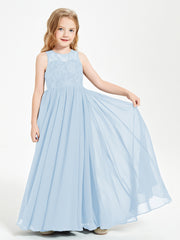 Long Junior Bridesmaid Dresses Lace Top Sky Blue