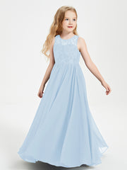 Long Junior Bridesmaid Dresses Lace Top Sky Blue