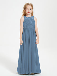 Long Junior Bridesmaid Dresses Lace Top Slate Blue