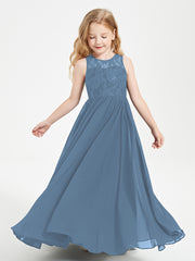 Long Junior Bridesmaid Dresses Lace Top Slate Blue