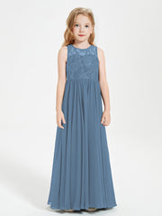 Long Junior Bridesmaid Dresses Lace Top Slate Blue