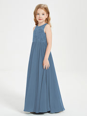 Long Junior Bridesmaid Dresses Lace Top Slate Blue