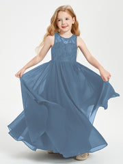 Long Junior Bridesmaid Dresses Lace Top Slate Blue