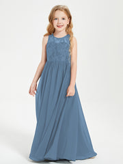 Long Junior Bridesmaid Dresses Lace Top Slate Blue