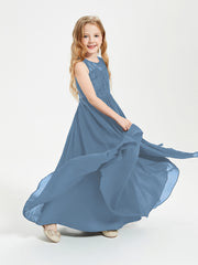 Long Junior Bridesmaid Dresses Lace Top Slate Blue