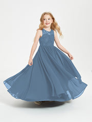 Long Junior Bridesmaid Dresses Lace Top Slate Blue