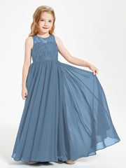 Long Junior Bridesmaid Dresses Lace Top Slate Blue