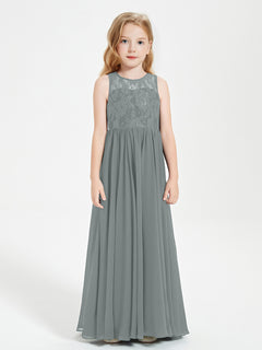 Long Junior Bridesmaid Dresses Lace Top Steel Grey