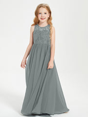 Long Junior Bridesmaid Dresses Lace Top Steel Grey