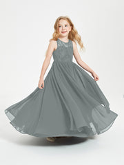 Long Junior Bridesmaid Dresses Lace Top Steel Grey
