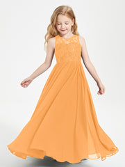 Long Junior Bridesmaid Dresses Lace Top Tangerine