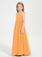 Long Junior Bridesmaid Dresses Lace Top Tangerine