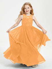 Long Junior Bridesmaid Dresses Lace Top Tangerine