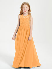 Long Junior Bridesmaid Dresses Lace Top Tangerine