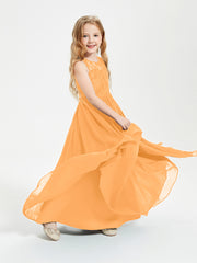 Long Junior Bridesmaid Dresses Lace Top Tangerine