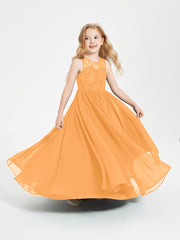Long Junior Bridesmaid Dresses Lace Top Tangerine