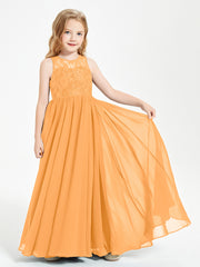 Long Junior Bridesmaid Dresses Lace Top Tangerine