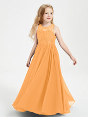 Long Junior Bridesmaid Dresses Lace Top Tangerine