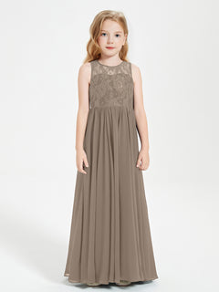 Long Junior Bridesmaid Dresses Lace Top Taupe