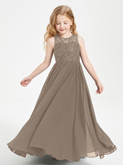 Long Junior Bridesmaid Dresses Lace Top Taupe