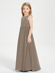 Long Junior Bridesmaid Dresses Lace Top Taupe