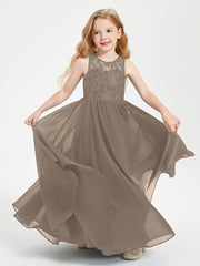 Long Junior Bridesmaid Dresses Lace Top Taupe