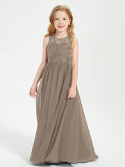Long Junior Bridesmaid Dresses Lace Top Taupe