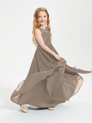 Long Junior Bridesmaid Dresses Lace Top Taupe