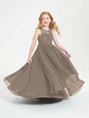 Long Junior Bridesmaid Dresses Lace Top Taupe