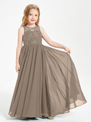 Long Junior Bridesmaid Dresses Lace Top Taupe