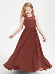 Long Junior Bridesmaid Dresses Lace Top Terracotta