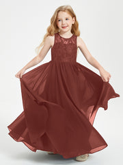 Long Junior Bridesmaid Dresses Lace Top Terracotta