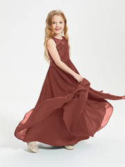 Long Junior Bridesmaid Dresses Lace Top Terracotta
