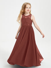 Long Junior Bridesmaid Dresses Lace Top Terracotta