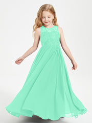 Long Junior Bridesmaid Dresses Lace Top Turquoise