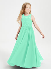 Long Junior Bridesmaid Dresses Lace Top Turquoise