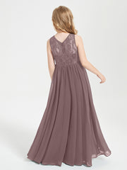 Long Junior Bridesmaid Dresses Lace Top Vintage Mauve
