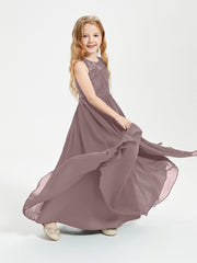 Long Junior Bridesmaid Dresses Lace Top Vintage Mauve