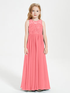 Long Junior Bridesmaid Dresses Lace Top Watermelon