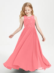 Long Junior Bridesmaid Dresses Lace Top Watermelon