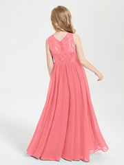 Long Junior Bridesmaid Dresses Lace Top Watermelon