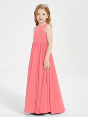 Long Junior Bridesmaid Dresses Lace Top Watermelon