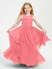 Long Junior Bridesmaid Dresses Lace Top Watermelon